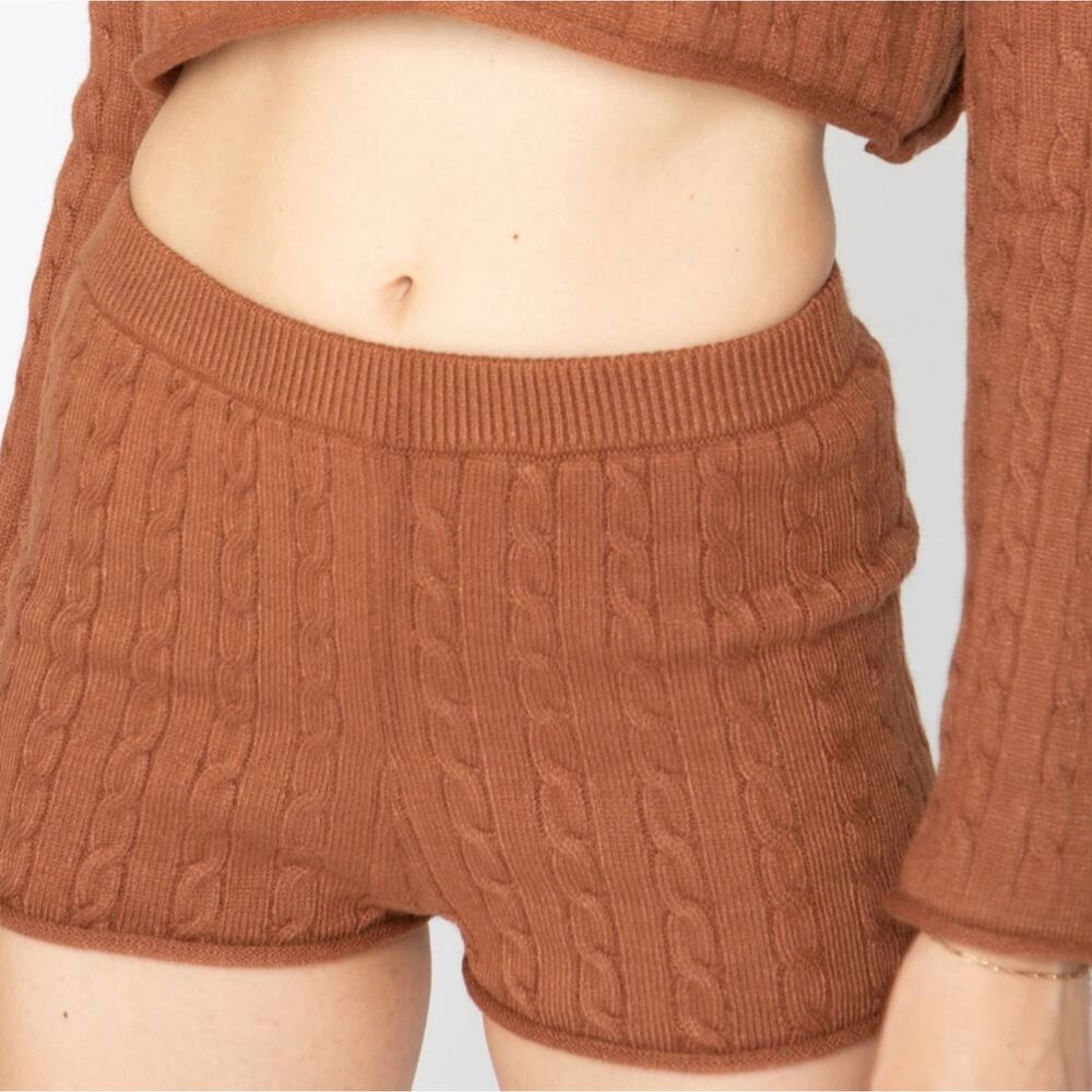 NWT Callahan Revolve Winona Cable Knit Sweater Shorts Root Beer Brown XL